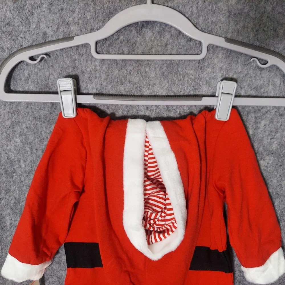 Cat & Jack‎  Suit 0 3 Month Christmas Santa Embroidered Beard Belt Hooded Snaps